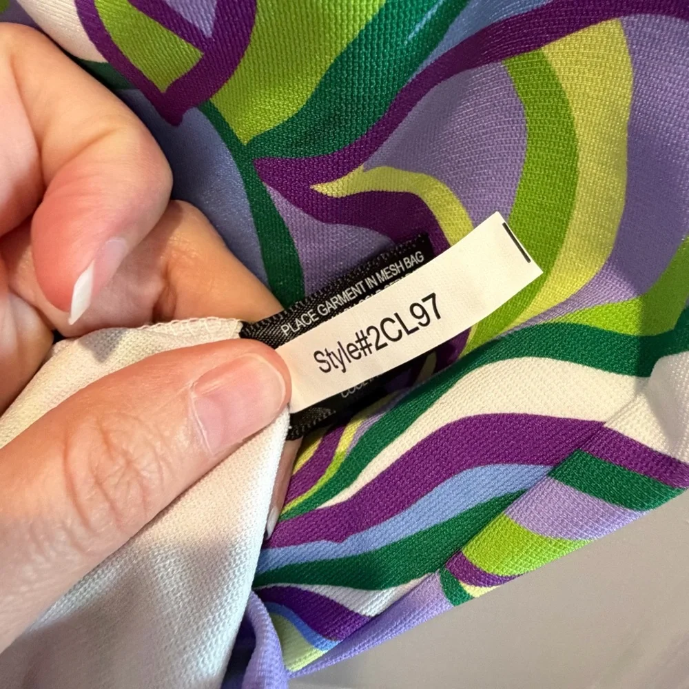 Boston Proper Purple Midi Dress with Green and Blue Abstract Leaf Print - Picture 6 of 6